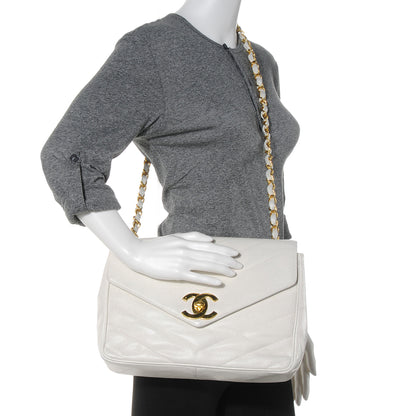 Chanel Caviar Chevron Jumbo Flap White 2 of 10