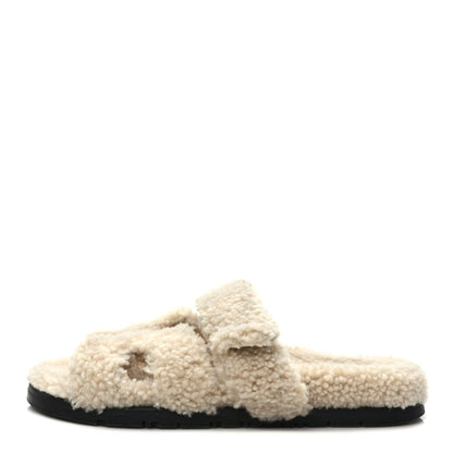 Hermes Woolskin Womens Chypre Sandals 39 Ecru 1 of 8