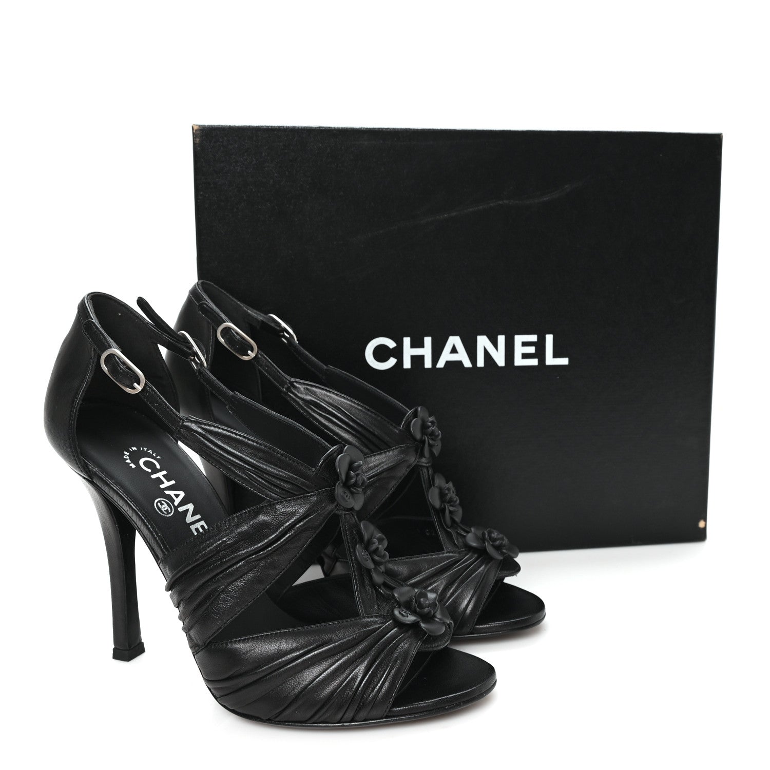 Chanel Calfskin Camellia Sandals 39.5 Black 10 of 10