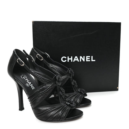 Chanel Calfskin Camellia Sandals 39.5 Black 10 of 10
