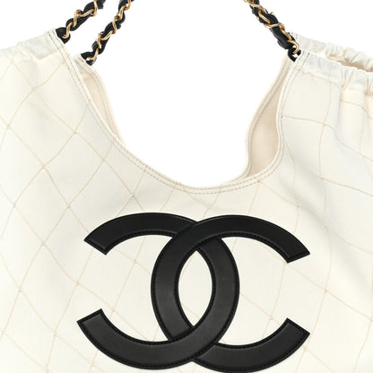 Chanel Denim Calfskin Quilted Coco Beach Small Shopping Tote White Black 9 of 11