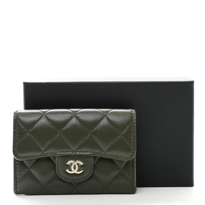 Chanel Lambskin Quilted Flap Card Holder Wallet Khaki 9 of 9