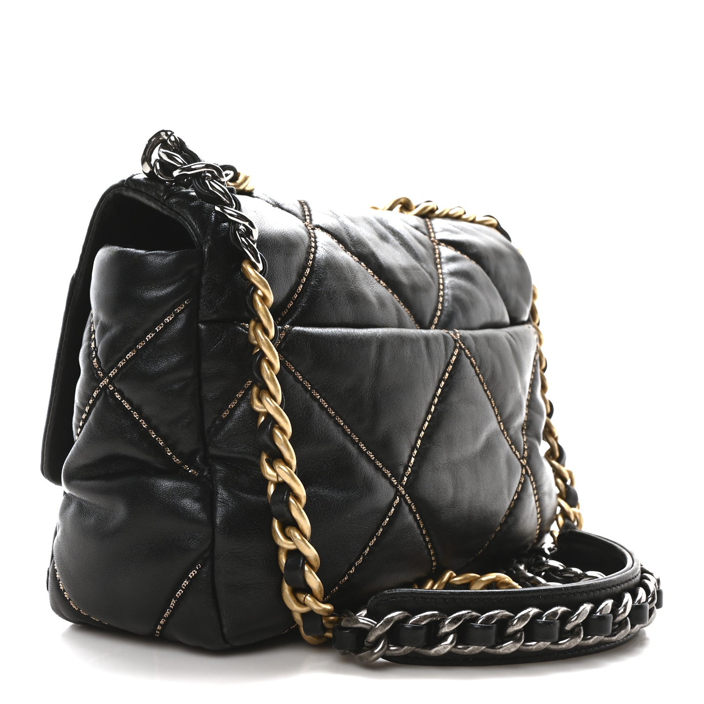Lambskin Chain Quilted Medium Chanel 19 Flap Black