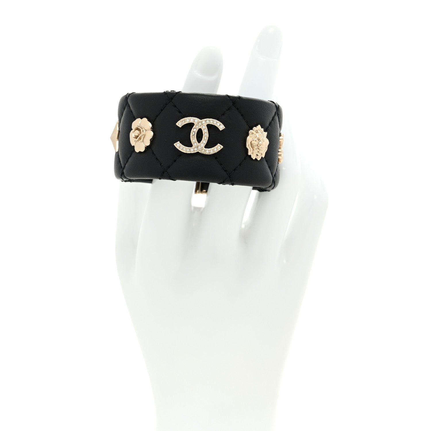 Chanel Lambskin Quilted CC Charms Turnlock Cuff Bracelet M Black 2 of 5