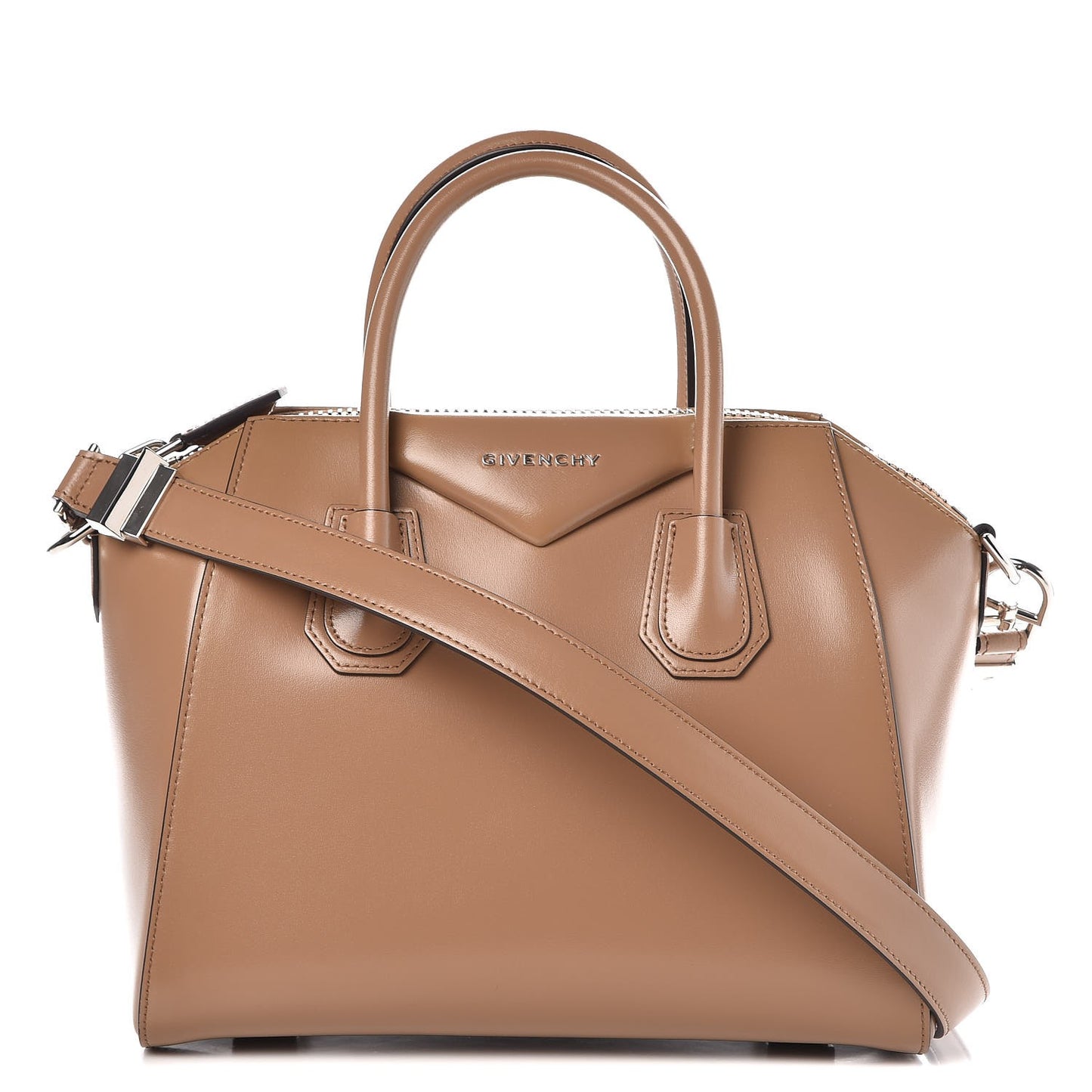 Shiny Lord Calfskin Small Antigona Dark Beige
