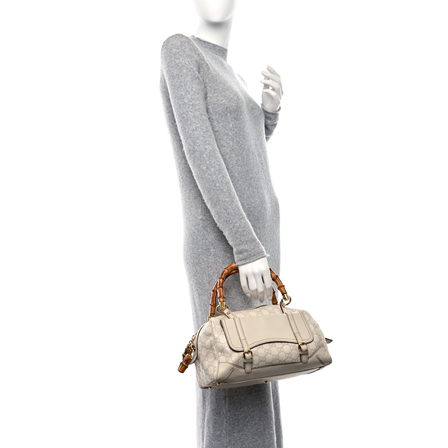 Gucci Guccissima Bamboo Top Handle Boston Bag Off White 2 of 11