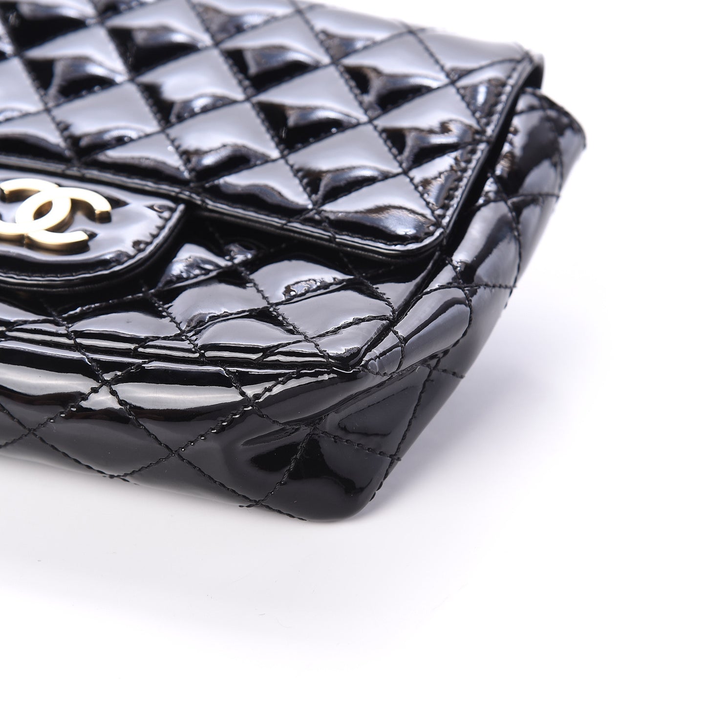 Patent Calfskin Quilted Mini Square Flap Black
