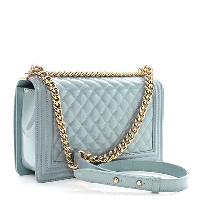 Chanel Iridescent Glazed Calfskin Quilted New Medium Boy Flap Light Blue 3 of 13