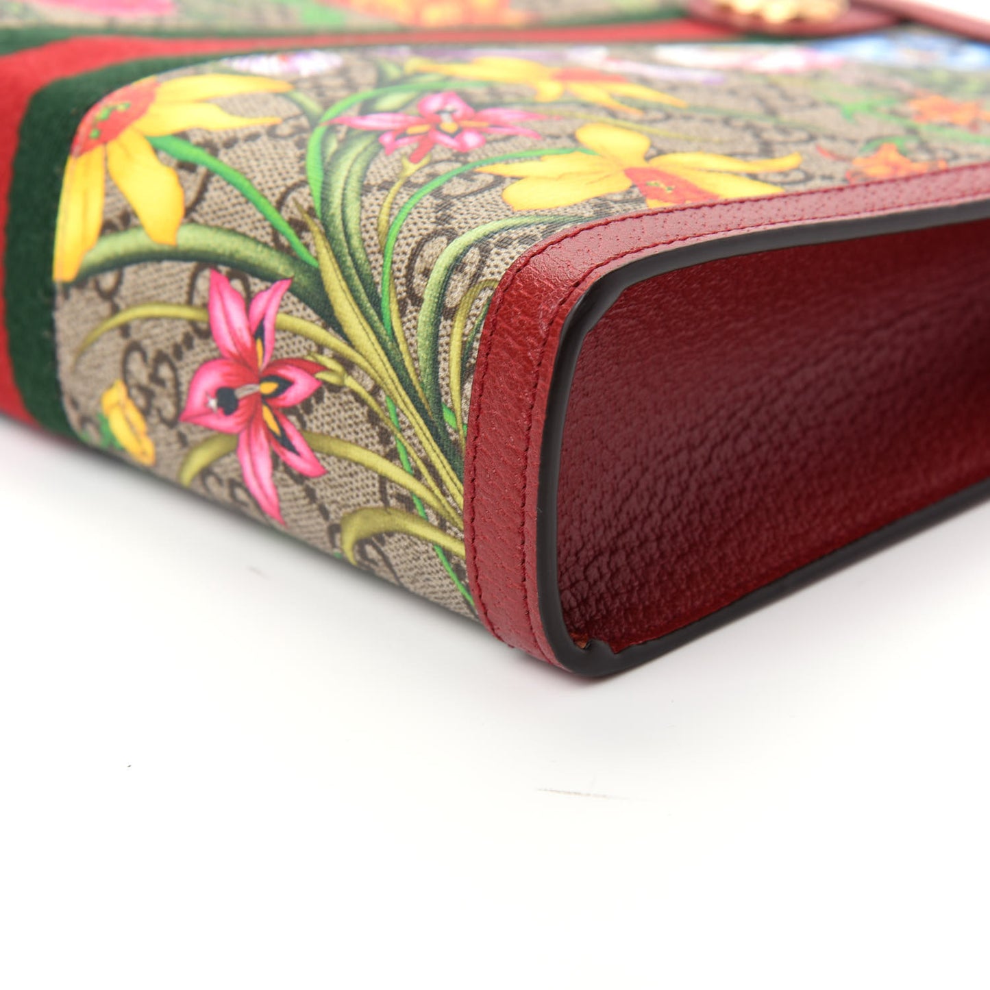 GG Supreme Monogram Flora Web Ophidia Pouch Red