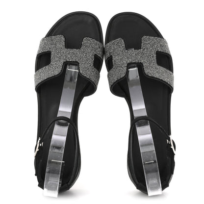 Hermes Satin Crystal Santorini Sandals 37.5 Black 2 of 11