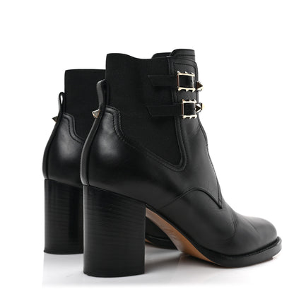 Valentino Garavani Calfskin Rockstud Double Buckle Beatle Chelsea 70mm Ankle Boots 38.5 Black 6 of 7