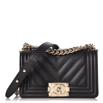 Chanel Caviar Chevron Quilted Small Boy Flap Black 1 of 8