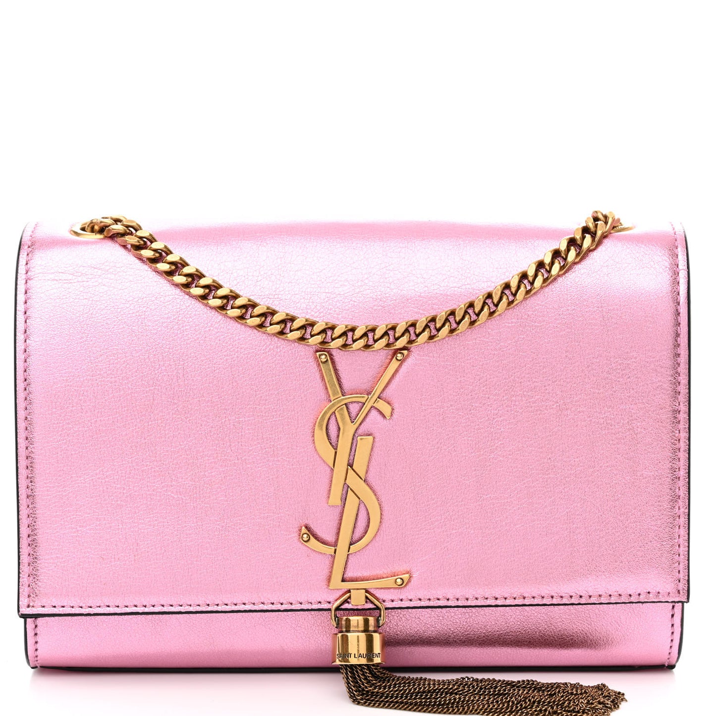Metallic Calfskin Small Classic Monogram Kate Tassel Satchel Pink