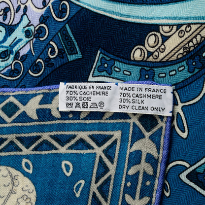 Hermes Cashmere Silk Cavaliers du Caucase Shawl 140 Bleu Gris Parme 4 of 5