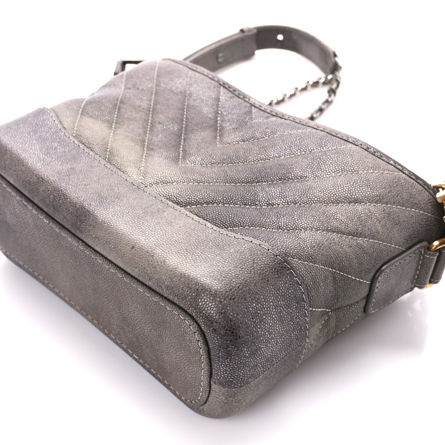 Chanel Metallic Caviar Chevron Quilted Small Gabrielle Hobo Light Silver Gold 10 of 10