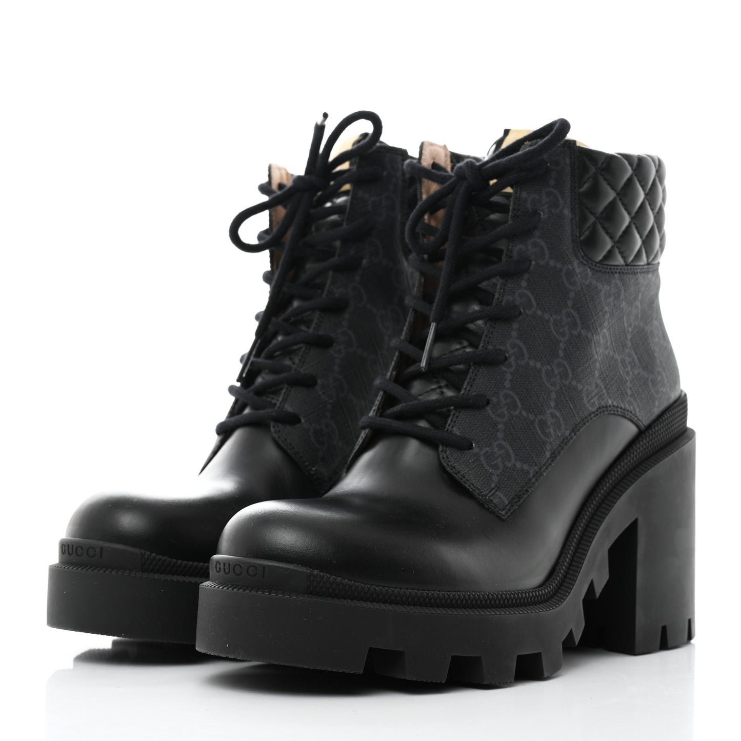 Calfskin GG Supreme Monogram Nappa Quilted Lace Up Ankle Boots 40 Black