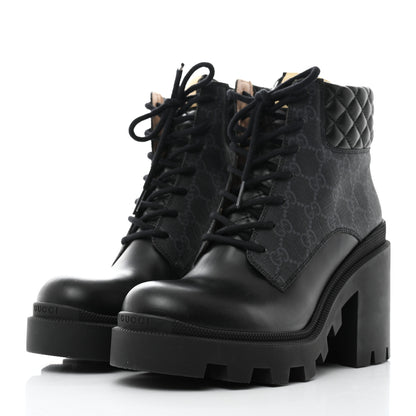 Gucci Calfskin GG Supreme Monogram Nappa Quilted Lace Up Ankle Boots 40 Black 3 of 8