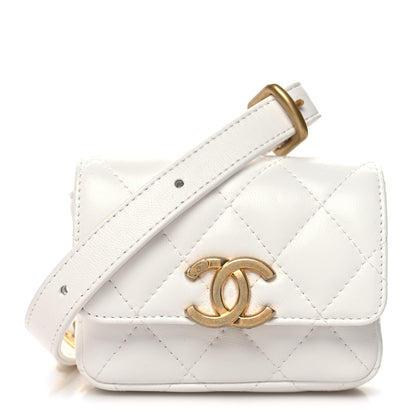 Chanel Lambskin Lacquered Metal Quilted Flap Chain Belt Bag White 1 of 13