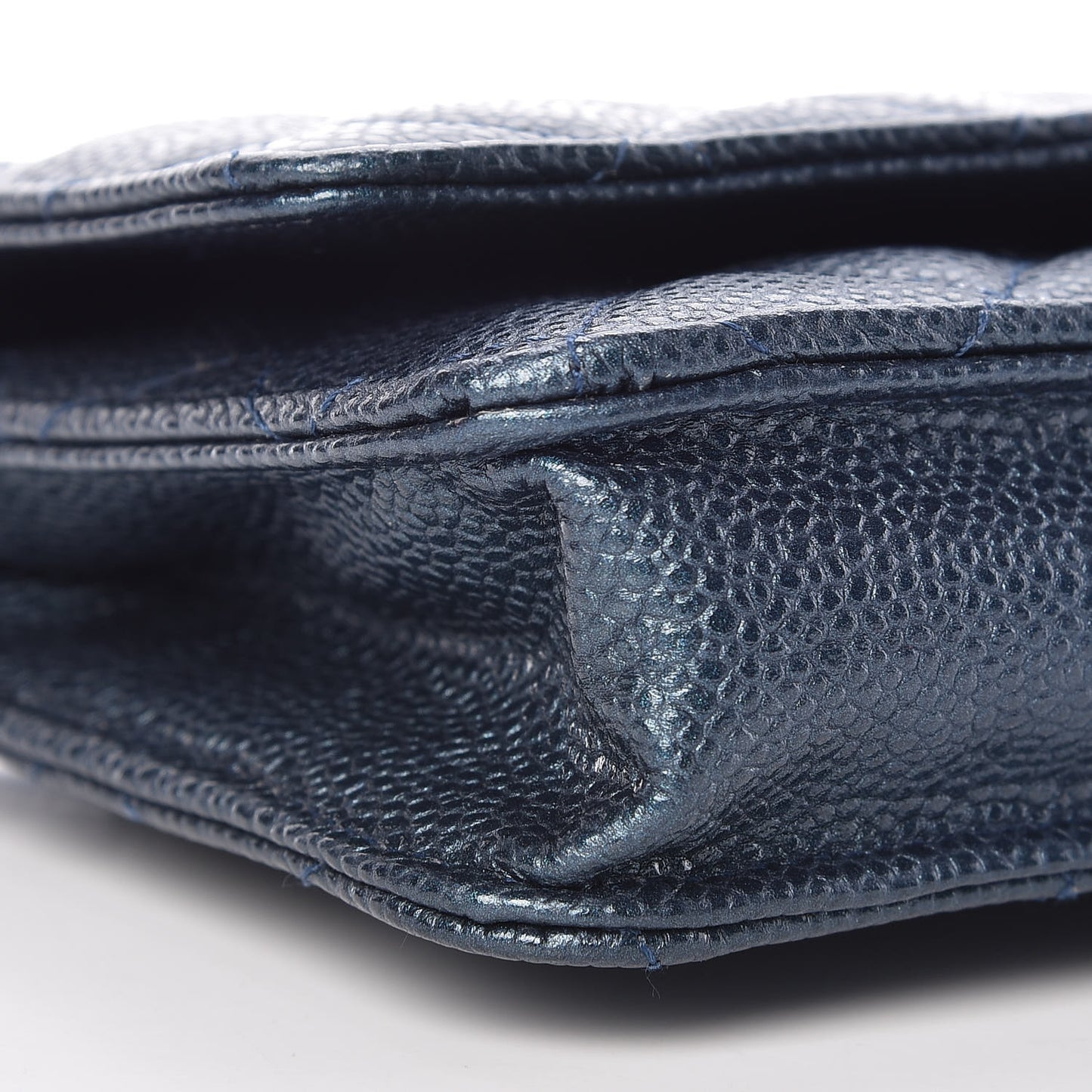 Iridescent Caviar Quilted Wallet On Chain WOC Dark Blue