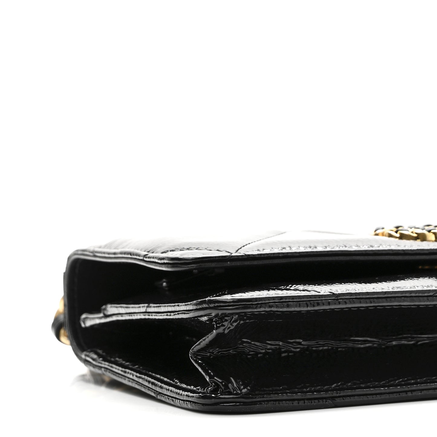 Shiny Crumpled Calfskin Quilted Chanel 19 Wallet On Chain WOC Black