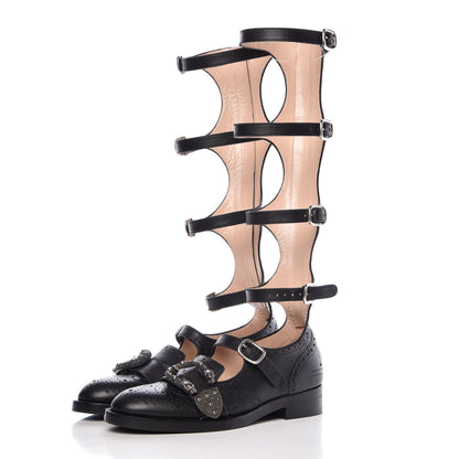Gucci Calfskin Queercore Brogue Knee High Boots 36.5 Black 3 of 9
