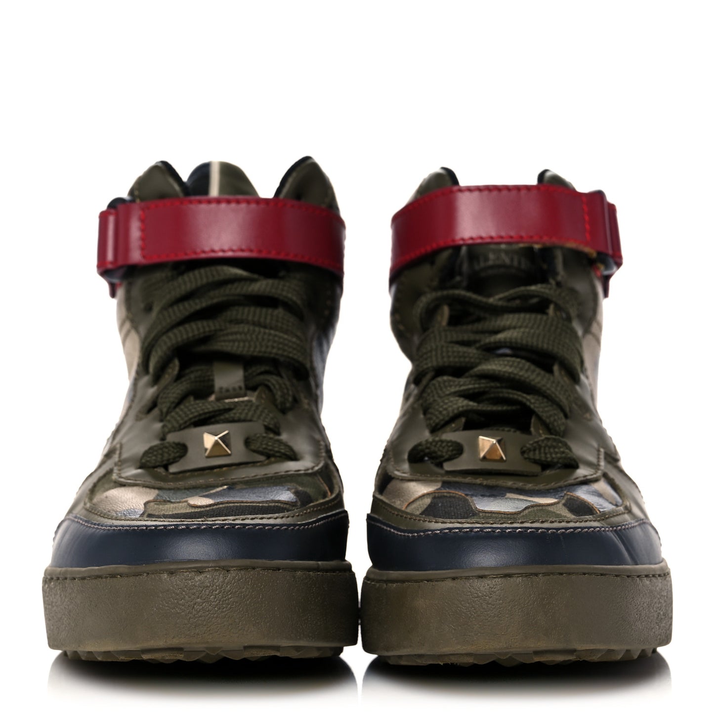 Calfskin Canvas Camouflage Rockstud Rock Be Sneakers 37 Olive
