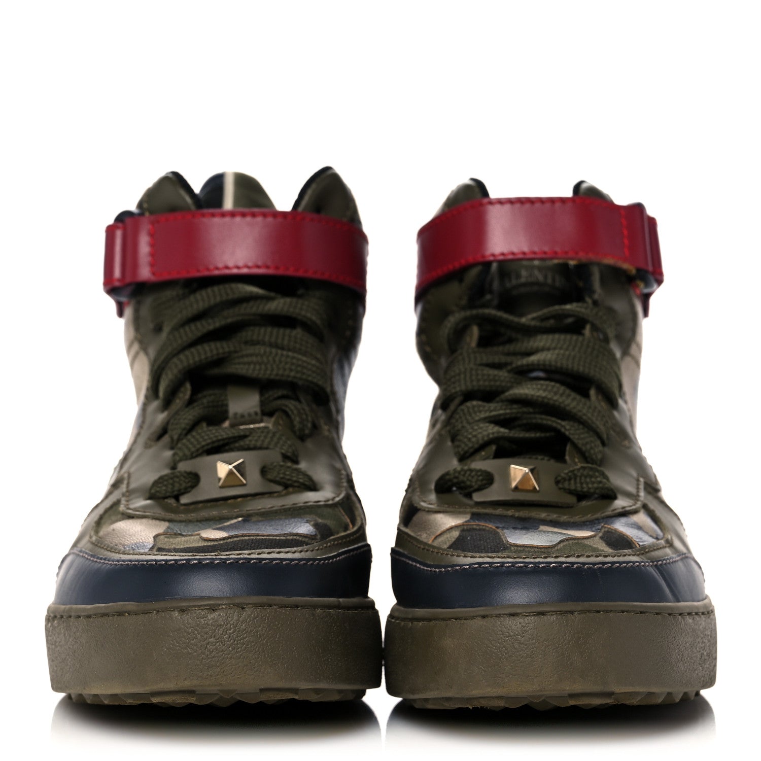 Valentino Garavani Calfskin Canvas Camouflage Rockstud Rock Be Sneakers 37 Olive 2 of 12
