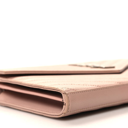 Saint Laurent Grain De Poudre Matelasse Chevron Monogram Chain Wallet Pale Pink 9 of 10