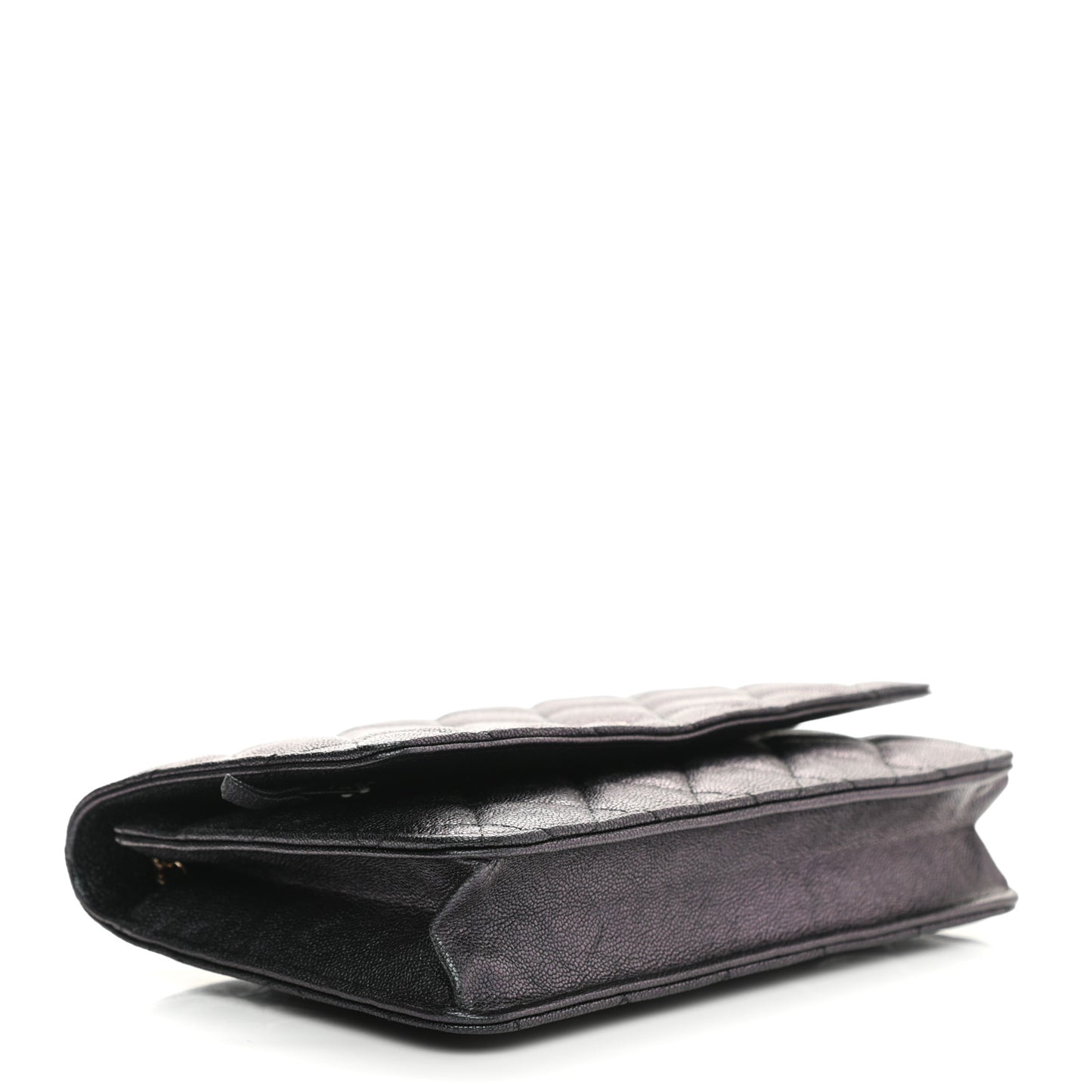 Iridescent Caviar Quilted Wallet On Chain WOC Black