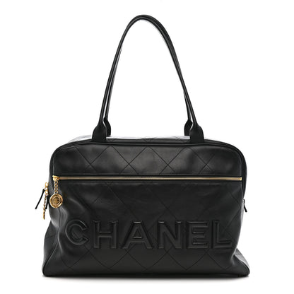 Chanel Calfskin Stitched Maxi Logo Bowling Bag Black 1 of 14