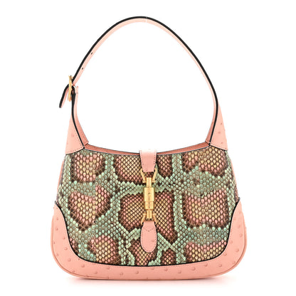 Gucci Snakeskin Ostrich Calfskin Small Jackie 1961 Hobo Pink Multicolor 1 of 14