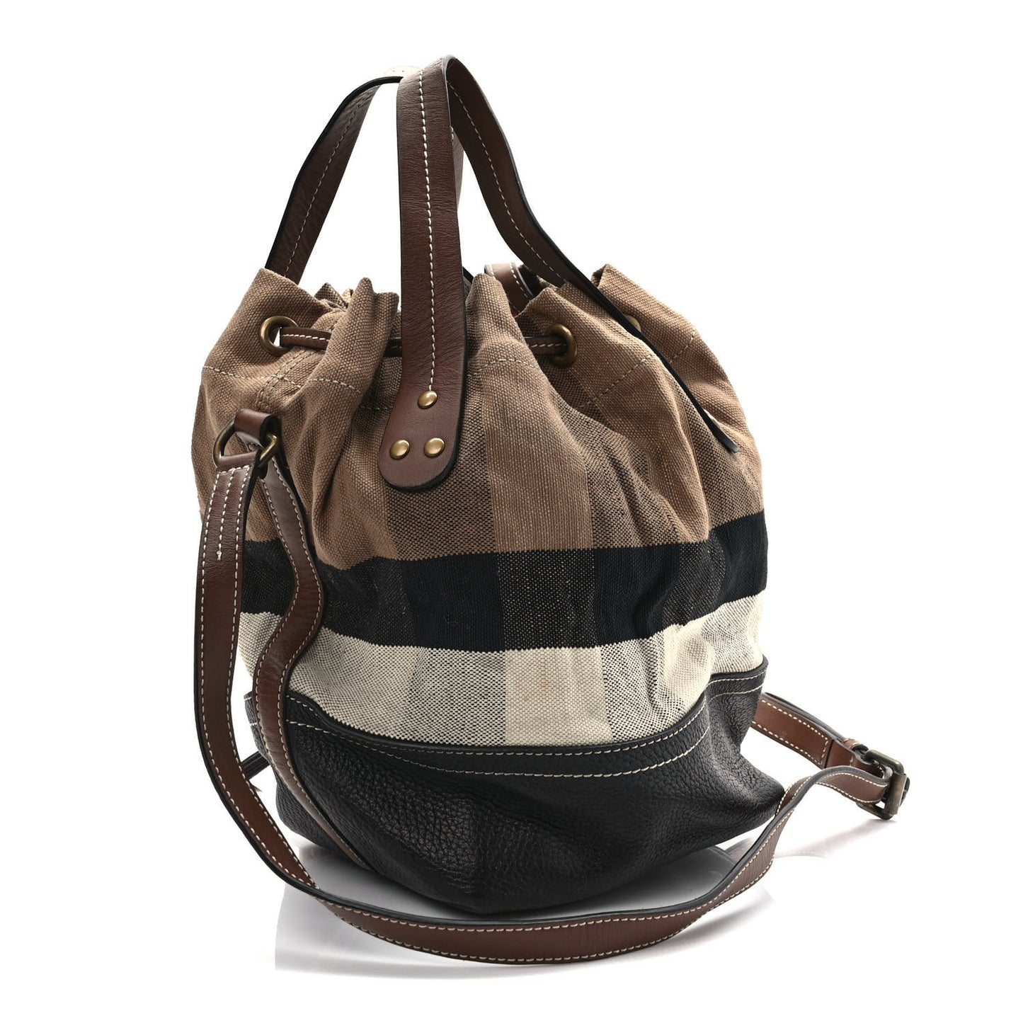 Grainy Calfskin House Check Canvas Small Heston Crossbody Tan Black