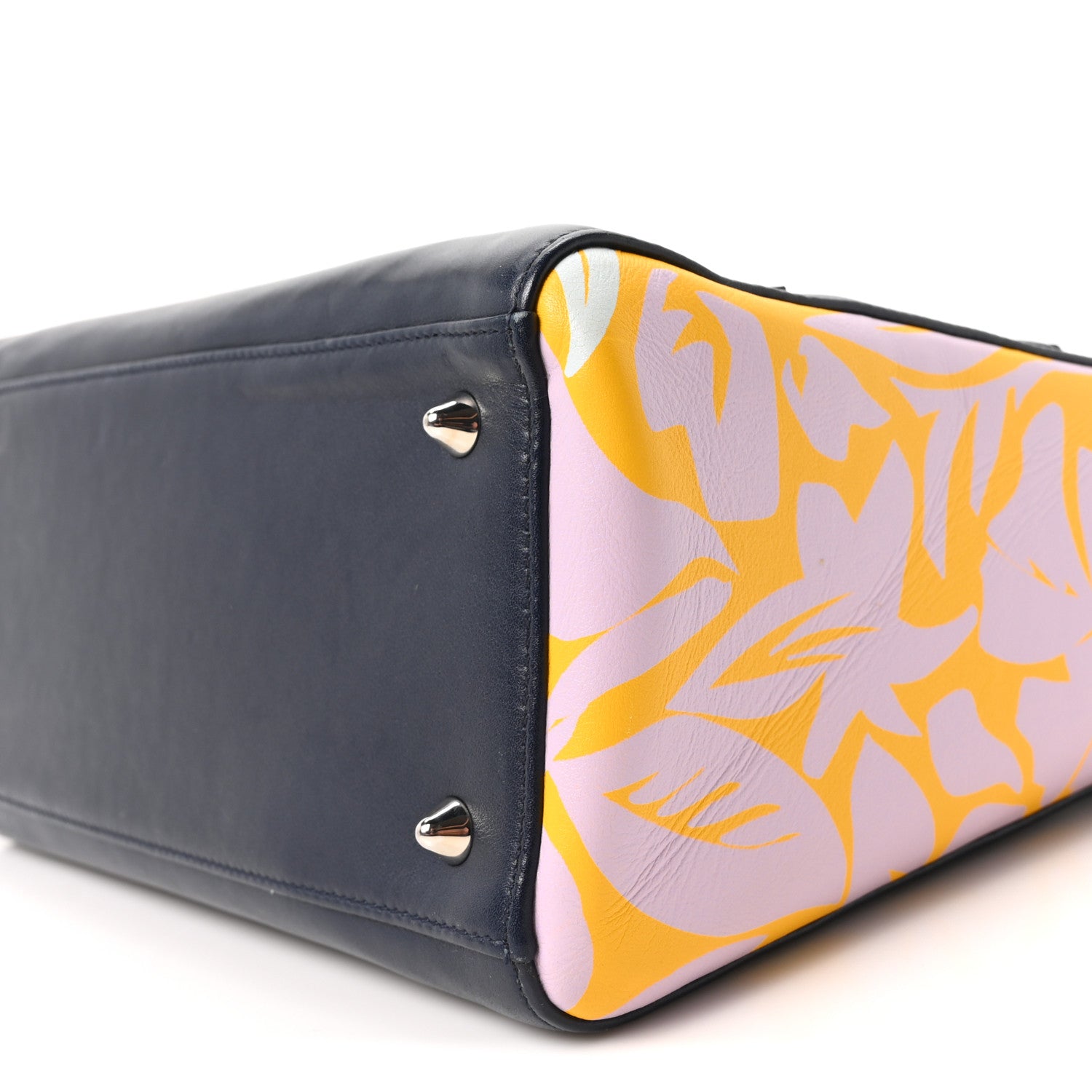 Christian Dior Calfskin Floral Print Medium Lady Dior Navy Blue