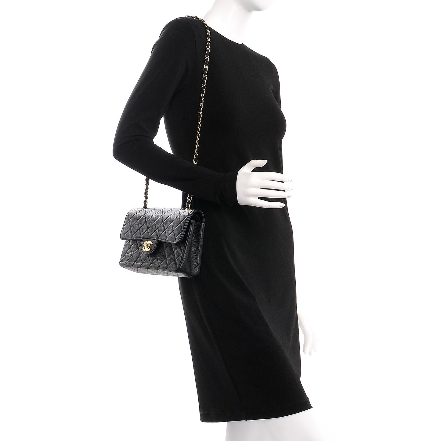 Caviar Quilted Medium Double Flap Black