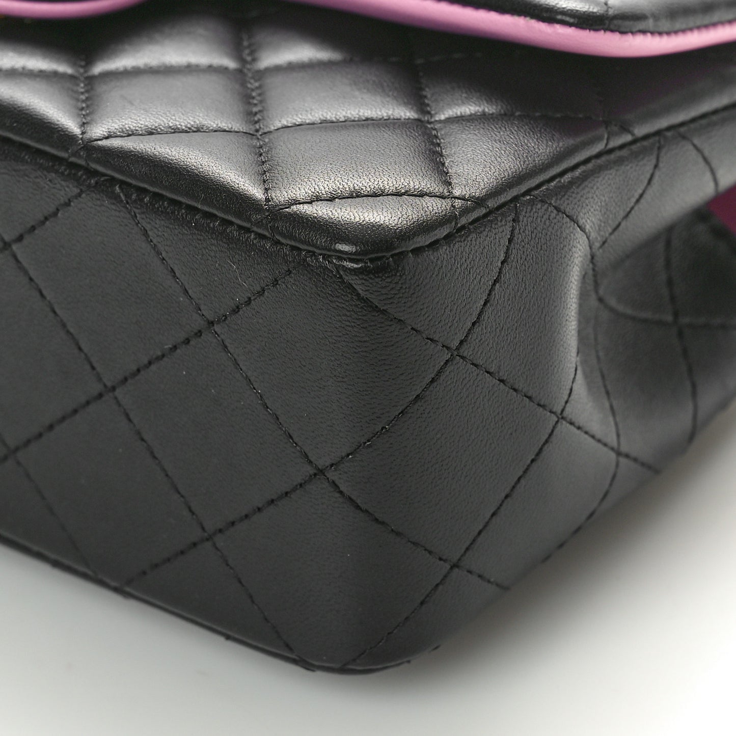 Lambskin Quilted Bi-Color Mini Top Handle Rectangular Flap Black Lilac