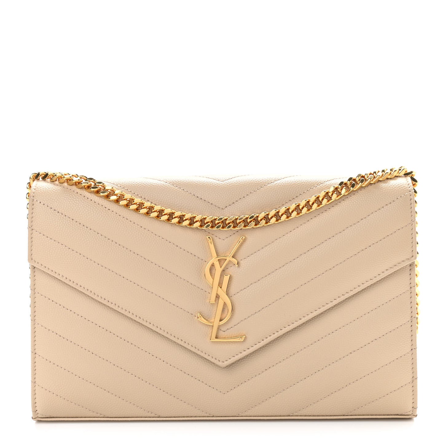 Grain De Poudre Matelasse Chevron Monogram Chain Wallet Nude Powder