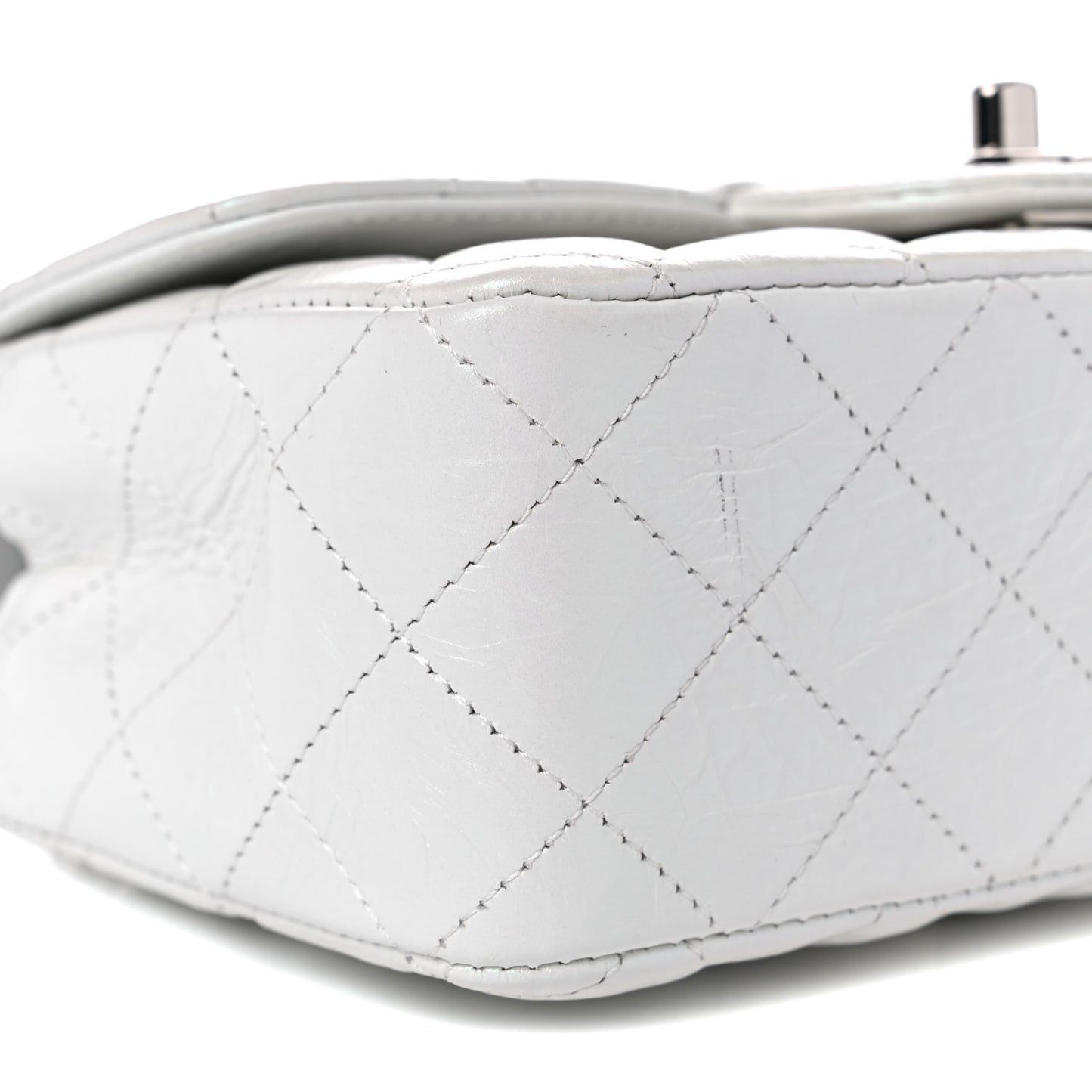 Iridescent Crumpled Calfskin Quilted Mini Rectangular Flap White