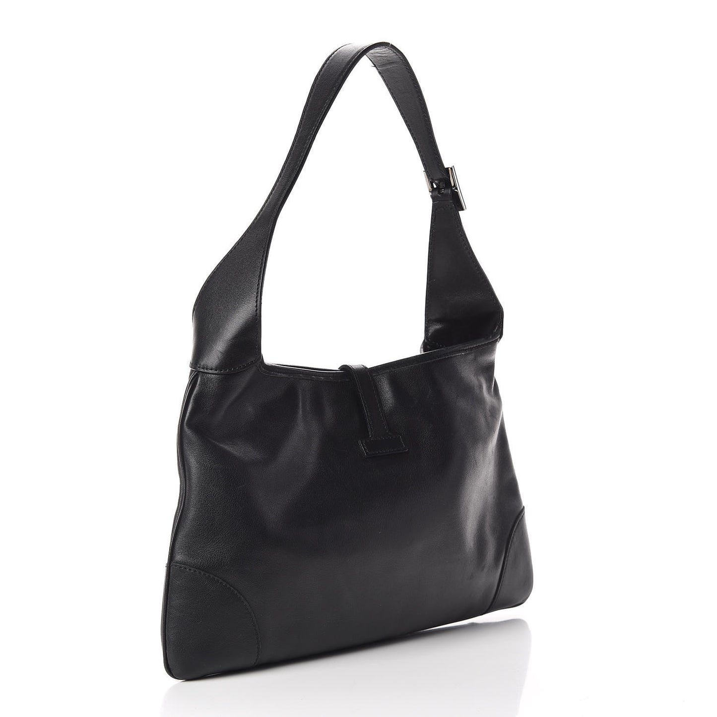 Calfskin Lobster Clasp Lock Jackie O Hobo Black
