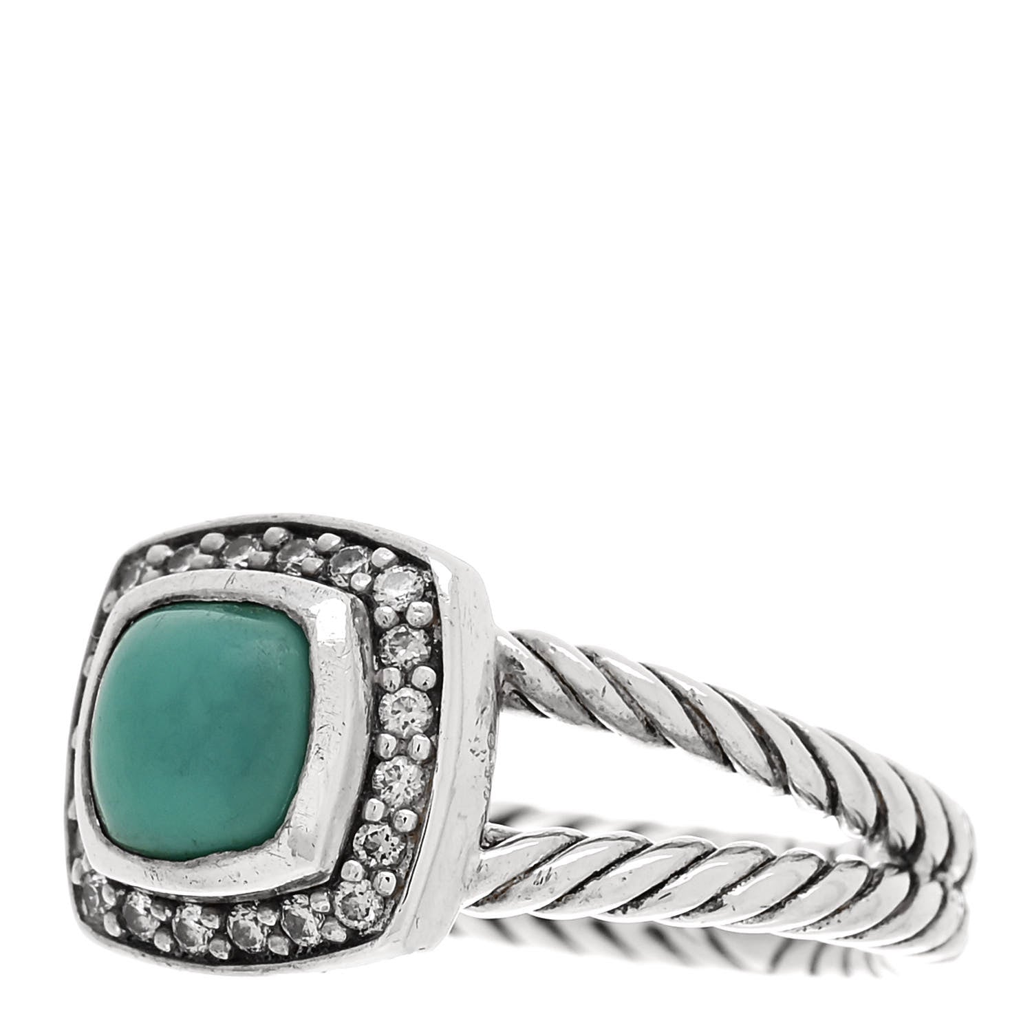 David Yurman Sterling Silver Diamond Turquoise 7mm Petite Albion Ring 55 7.25 3 of 5