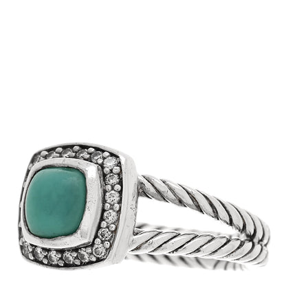 David Yurman Sterling Silver Diamond Turquoise 7mm Petite Albion Ring 55 7.25 3 of 5
