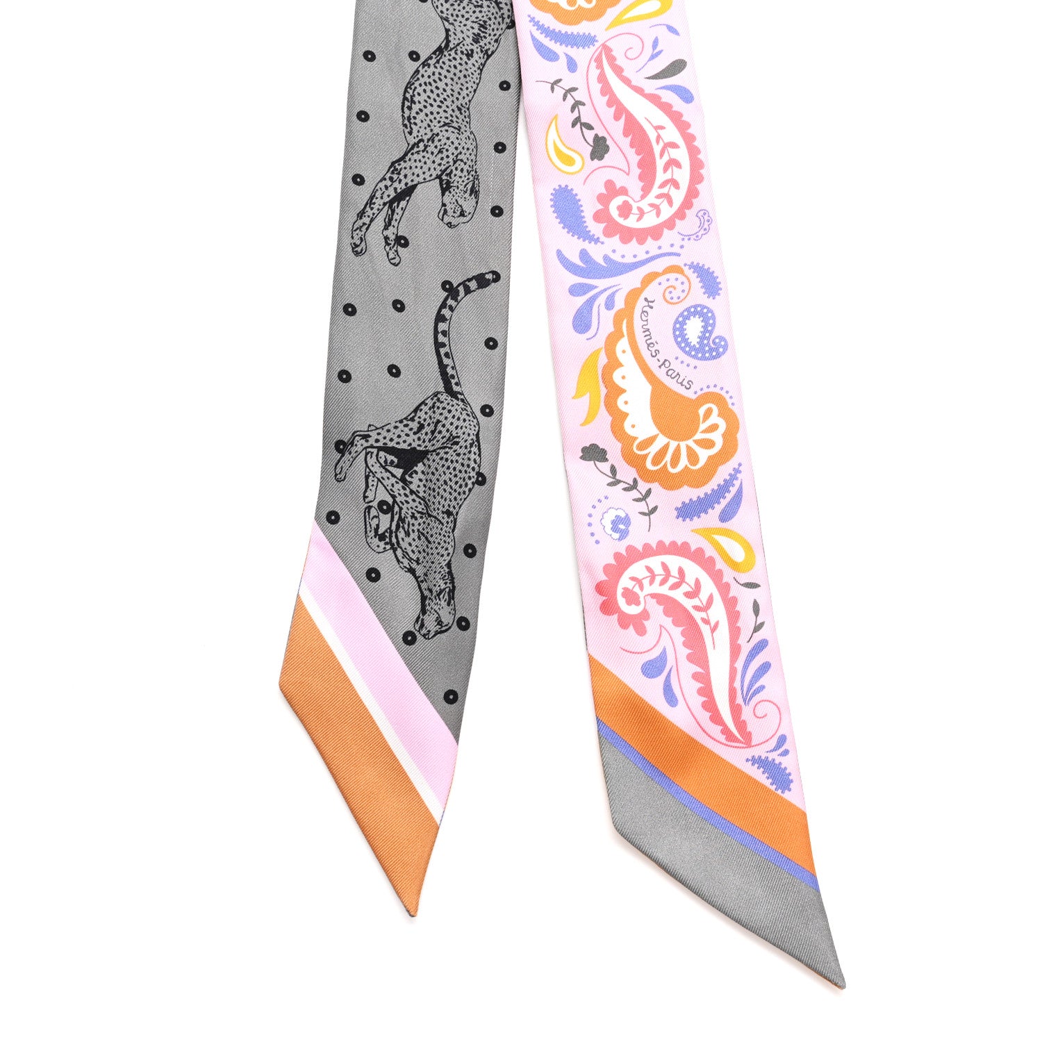 Hermes Silk Guepards Bandana Twilly Rose Gris Bleu 2 of 4