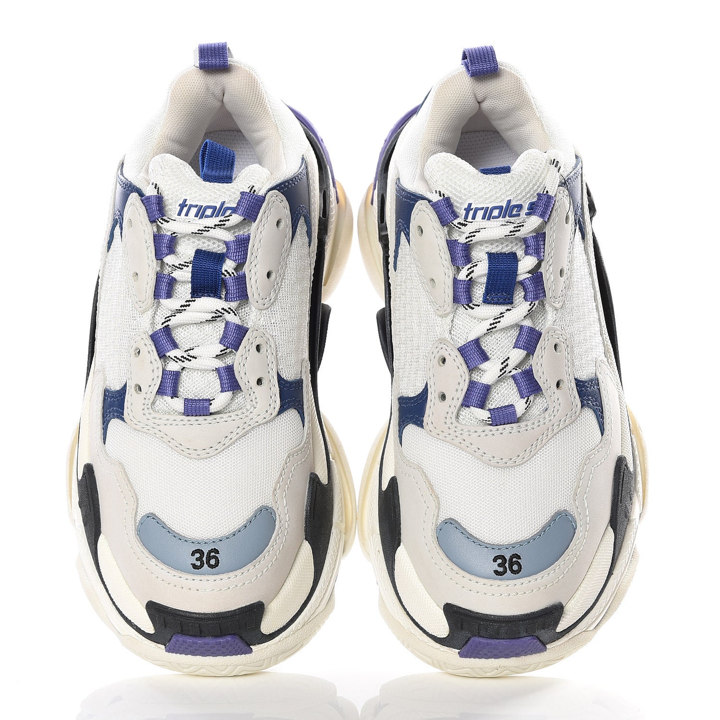 Mesh Nubuck Womens Triple S Sneakers 36 White Bleu Violet
