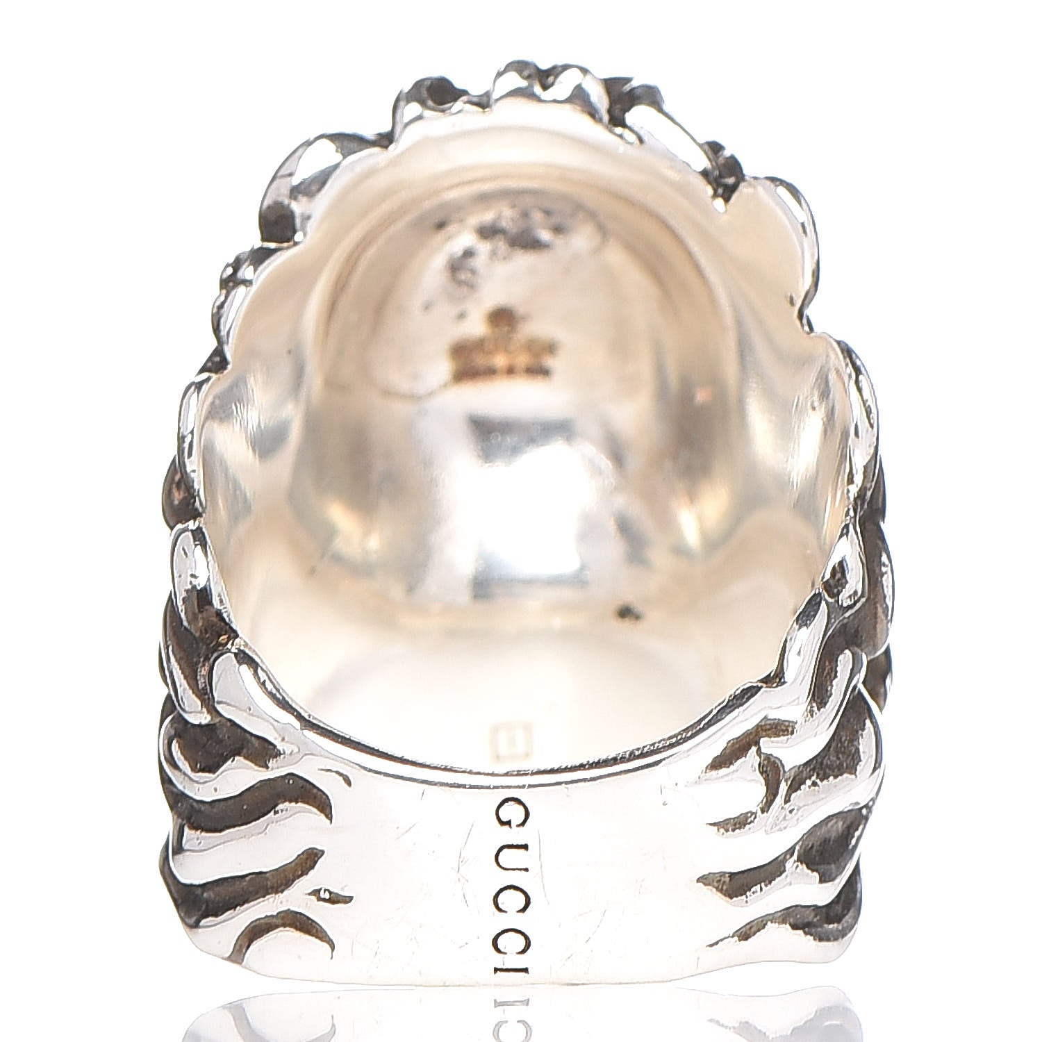Gucci Metal Crystal Lion Head Ring Black Aged Silver 4 of 7