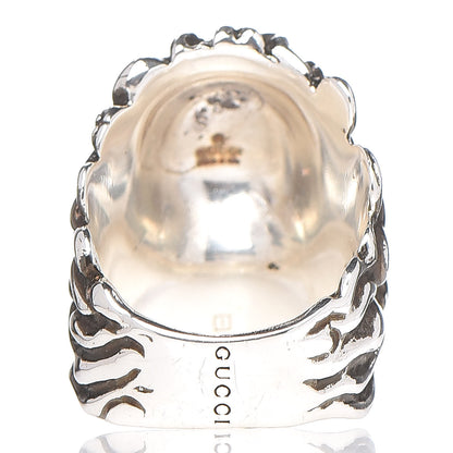 Gucci Metal Crystal Lion Head Ring Black Aged Silver 4 of 7