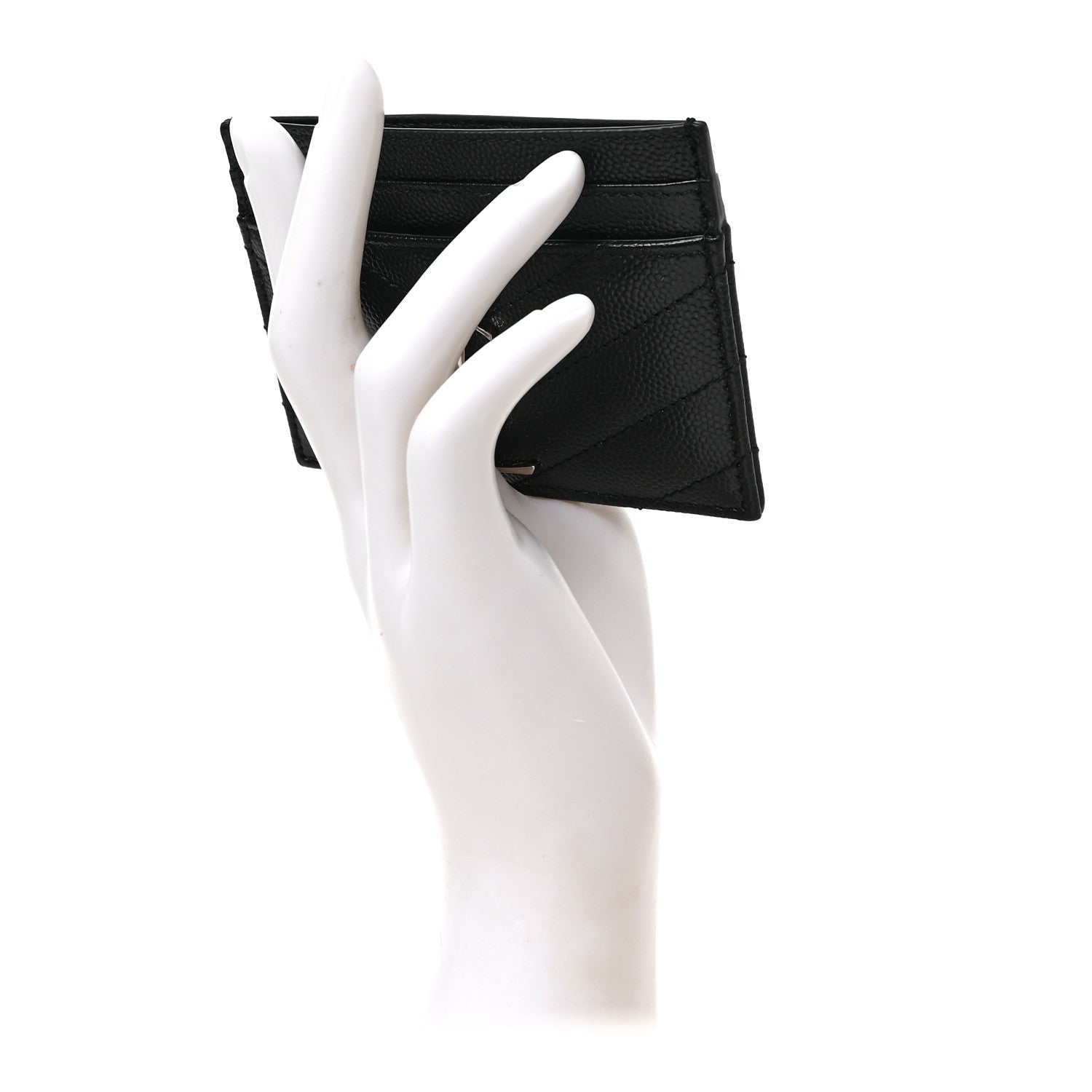 Saint Laurent Grain De Poudre Matelasse Chevron Monogram Credit Card Case Black 2 of 6