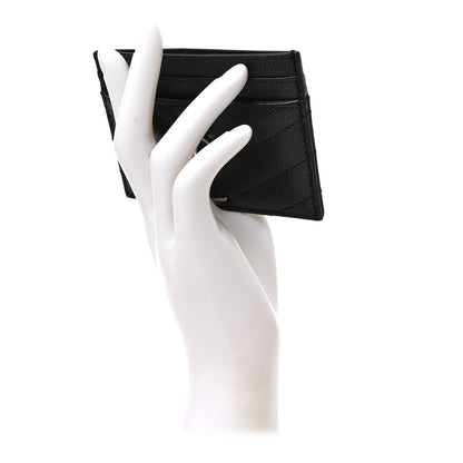 Saint Laurent Grain De Poudre Matelasse Chevron Monogram Credit Card Case Black 2 of 6