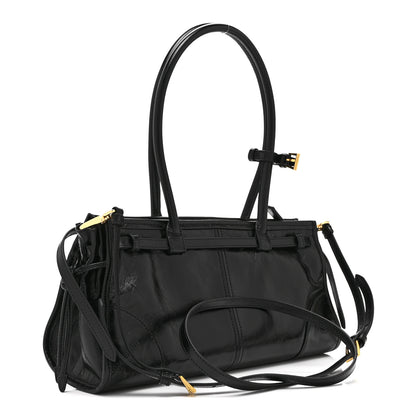 Prada Glossy Calfskin Triangle Medium Bonnie Shoulder Bag Black 3 of 10