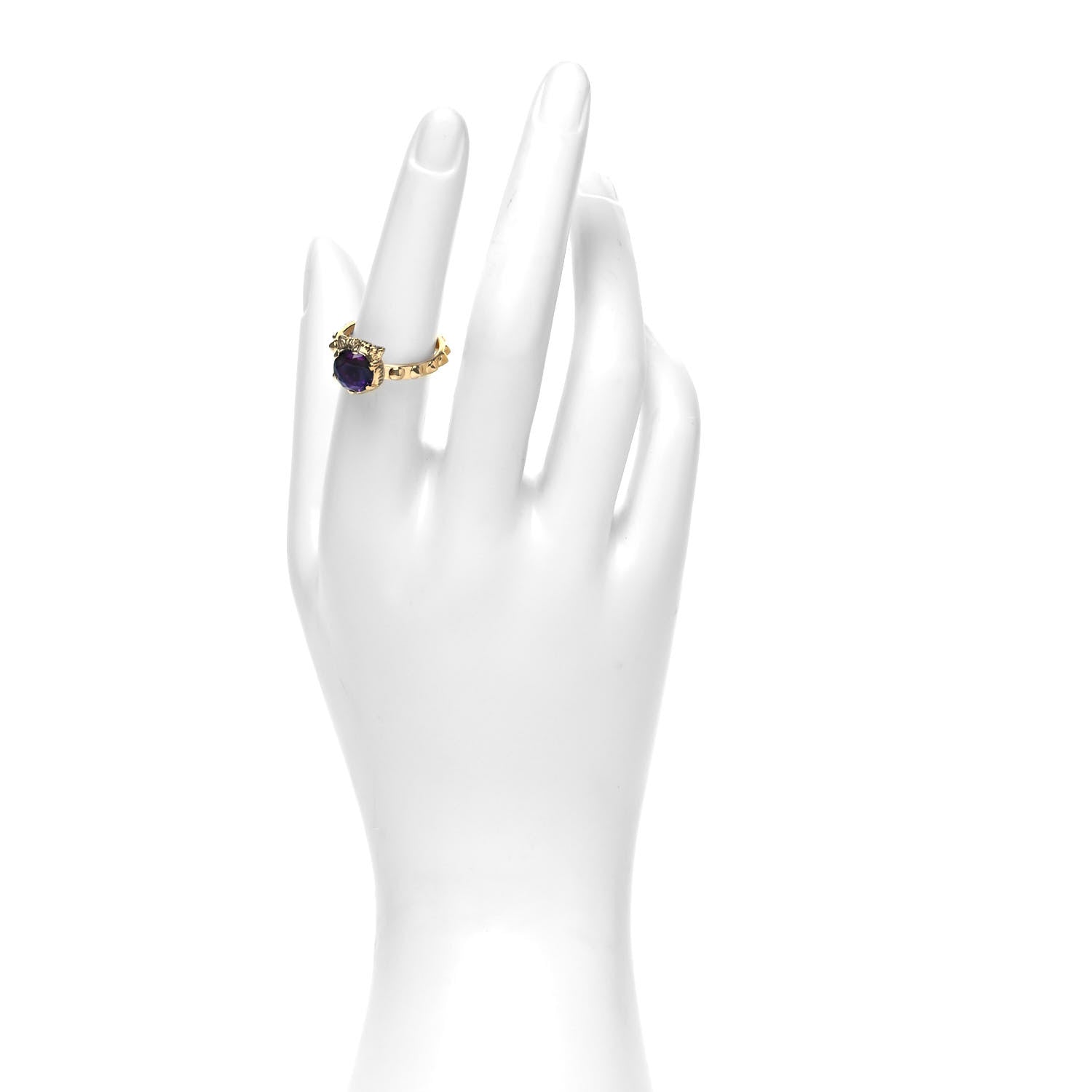 Gucci 18K Yellow Gold Amethyst Diamond Le Marché Des Merveilles Feline Ring 51 5.75 2 of 6