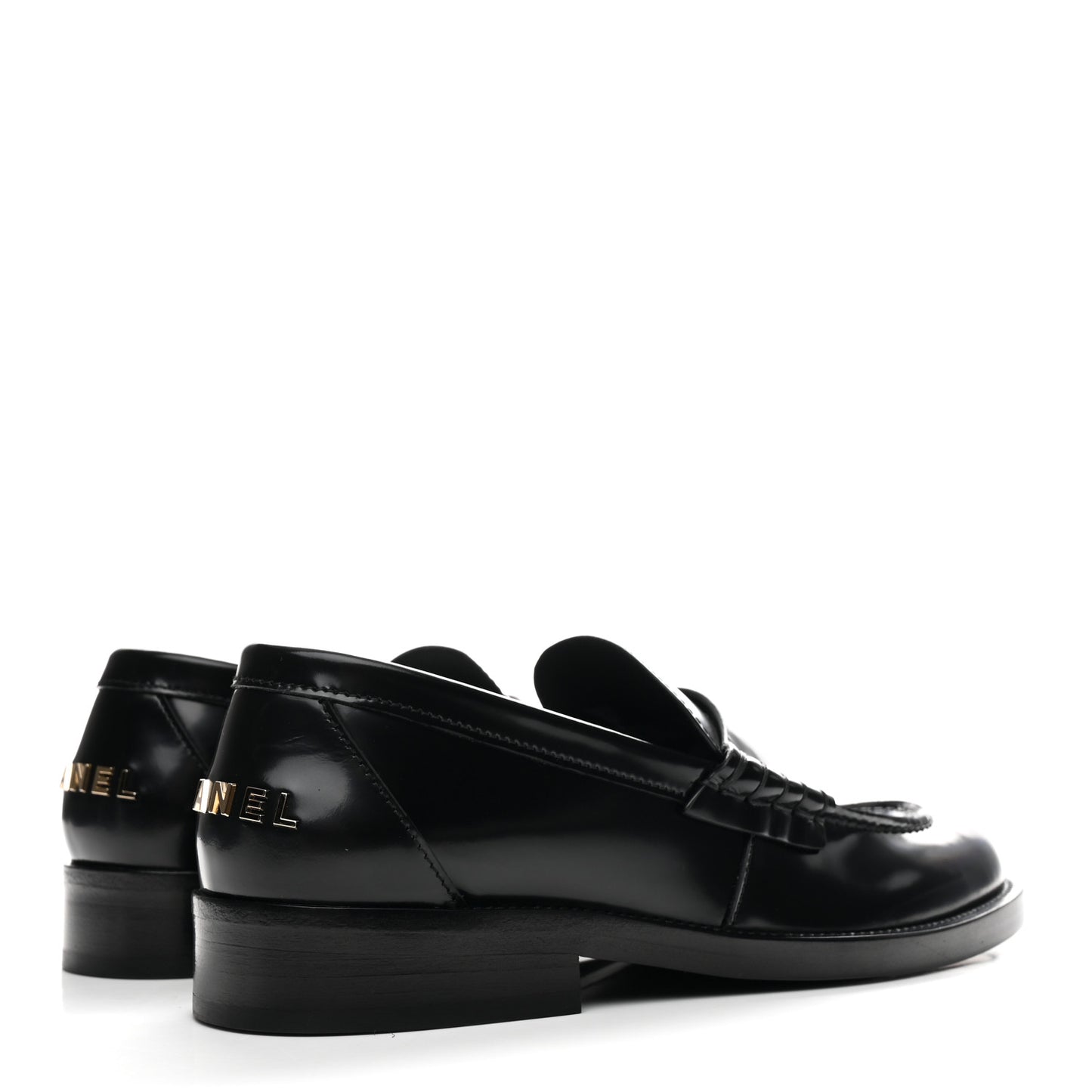 Shiny Calfskin Logo Loafers 37 Black