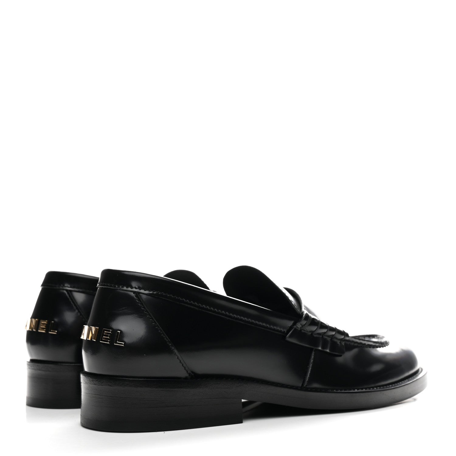 Chanel Shiny Calfskin Logo Loafers 37 Black 5 of 10